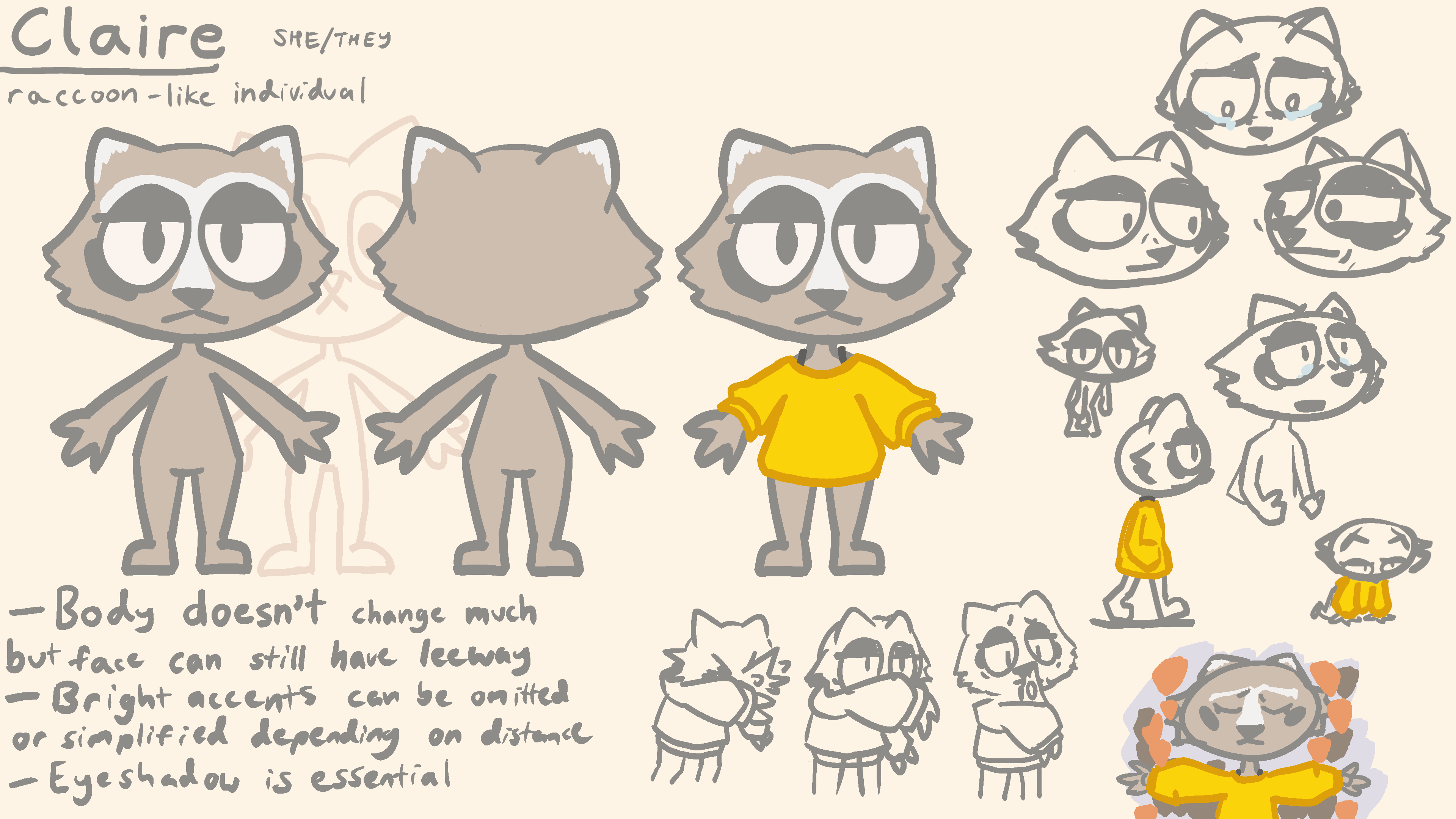 the refrence sheet for Claire, one of the siblings in Another Tuesday Hike