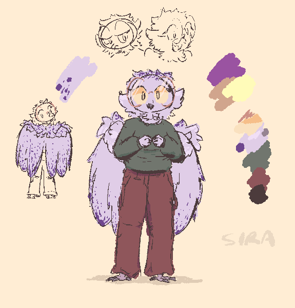 Early concept art for Cynthia, a snowy owl girl in high school
