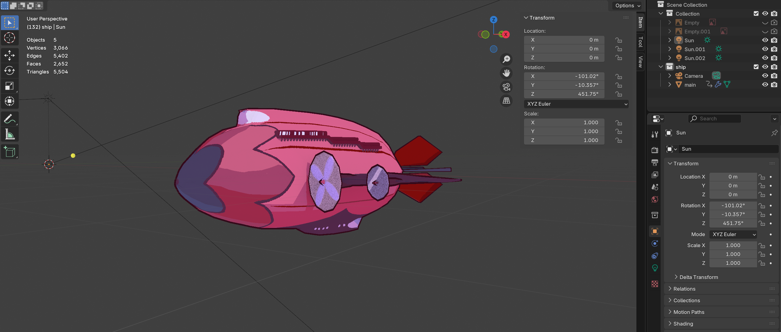 the same heart airship as a 3D model with a texture and shading