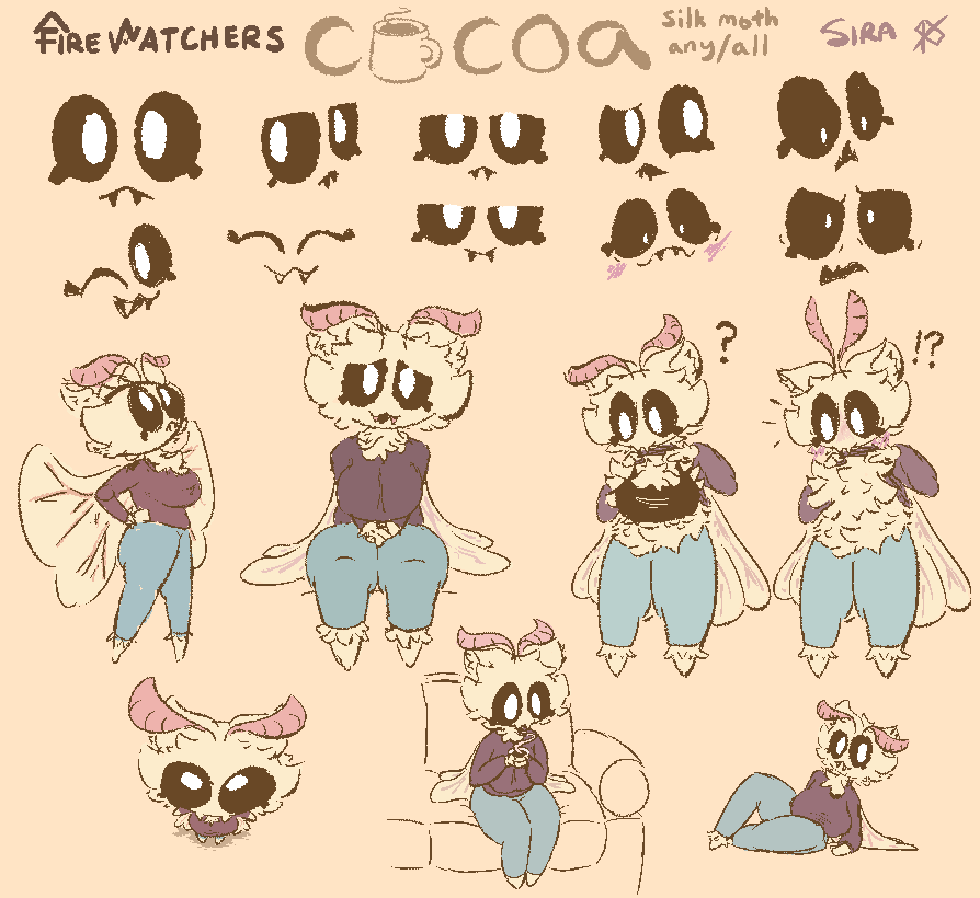 Experiments with Cocoa's expressive eyes, poses, and getting a feel for their character