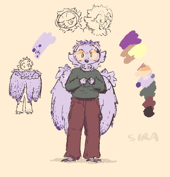 Initial concept sketches for Cynthia, the snowy owl