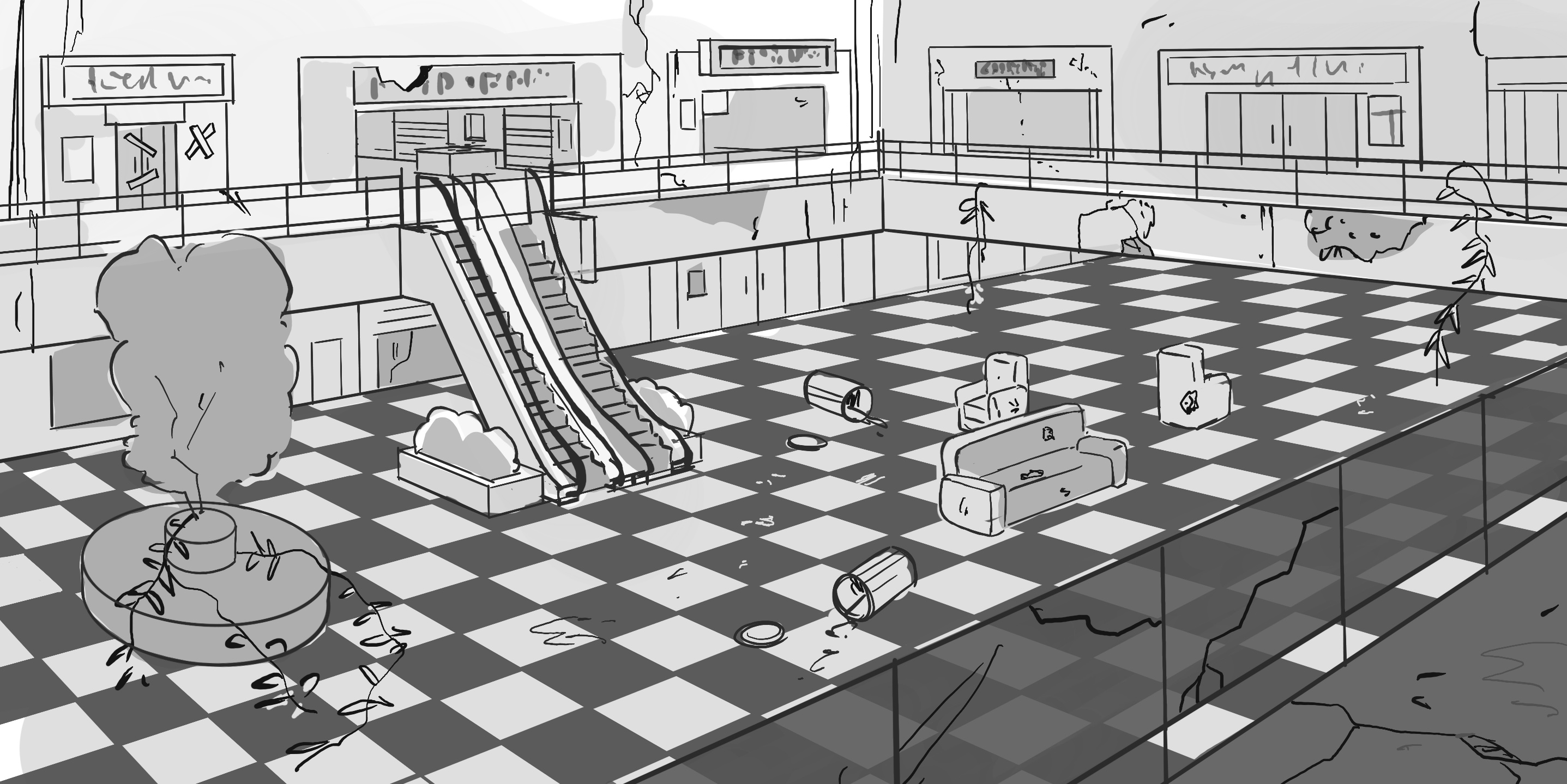 An inside of an abandoned mall