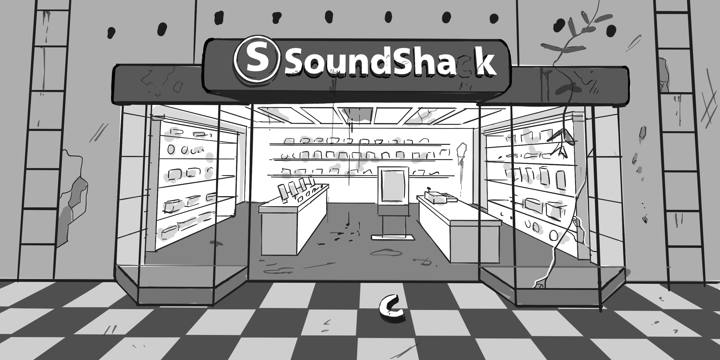 A destroyed store in a mall