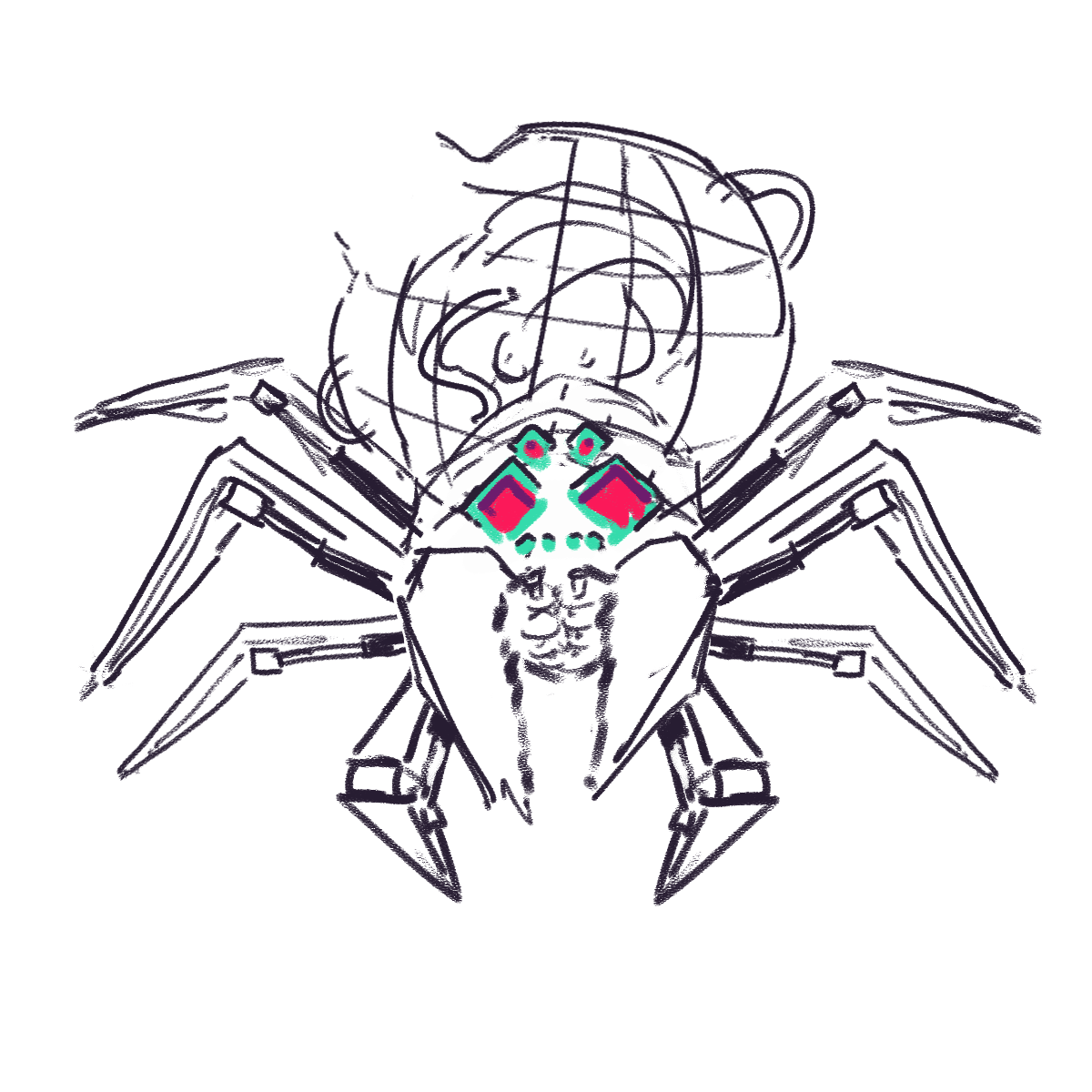 A giant mechanical spider with a globe full of wires in its abdomen